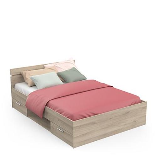 Le Roi Du Matelas - Lit Michigan Chêne - 140x200 Cm - Cadre En Mdf - Hauteur 75 Cm