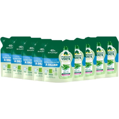 MAISON VERTE Lot de 9 Liquides Vaisselle Ultra concentré à Diluer Thym&Basilic 150ml