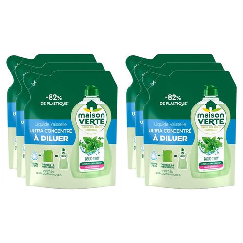 MAISON VERTE Lot de 6 Liquides Vaisselle Ultra concentré à Diluer Thym&Basilic 150ml