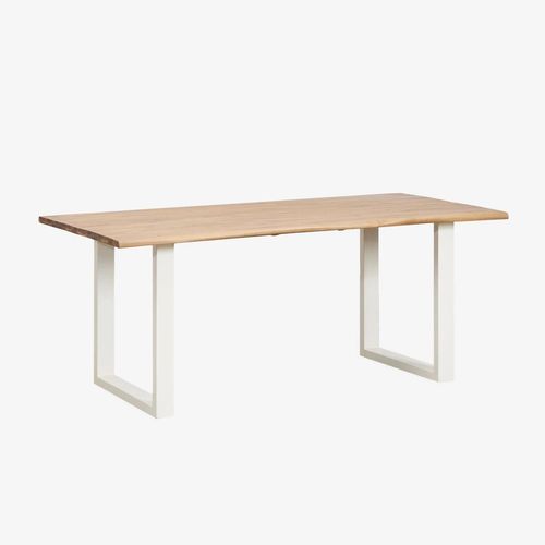 Table De Jardin Rectangulaire En Bois D'acacia Et Acier (180x90 Cm) Maupi Blanc Gardenia