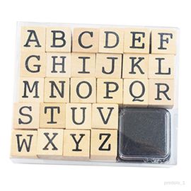 Lot De 28 Tampons En Bois De 2,5 Cm En Caoutchouc - Lettres