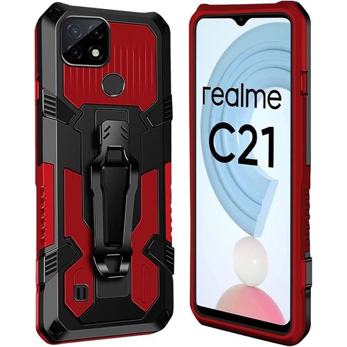 Coque Oppo Realme C21 [Serie Armorbox] Robuste Avec Double Couche Coque De Support Pour Oppo Realme C21 Housse Rouge