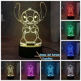 Stitch Lampe 3D Manga Veilleuse à LED, Stitch lampe de chevet Veilleuse 16  couleurs Décoration de lampe de bureau 3D, Lampe de nuit pour enfants à  distance tactile alimentée par USB