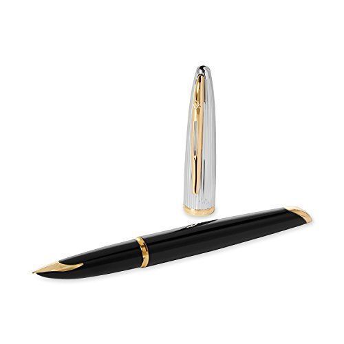 Waterman Carène Stylo Plume À Pointe Fine Attributs Dorés 18k Deluxe Laque Noir