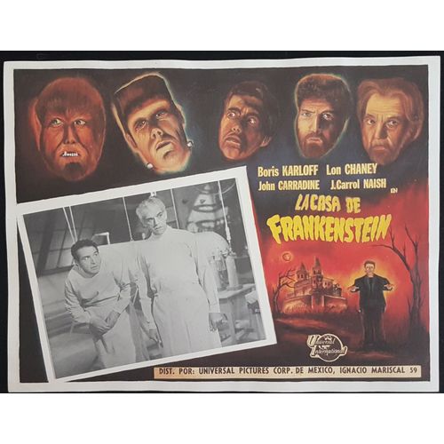 La Maison De Frankenstein - Film Universal Fantastique 1944 Réalisé Erle C. Kenton Avec Boris Karloff, Lon Chaney, John Carradine - Affiche De Cinéma Mexicaine - Mexican Lobby Card - 33x42 Cm