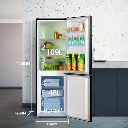 CHiQ réfrigérateur congélateur bas FBM157L4 157L (109+48), low frost, noir  inoxydable, portes réversibles, 38 db, 12 ans de garantie sur le  compresseur