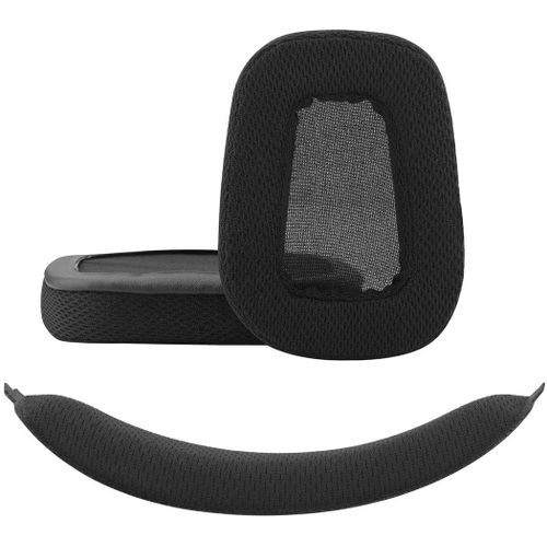 Coussinets de rechange en tissu maille+bandeau compatible avec casque Logitech G633,G933,Coussinets d’ Oreille en Mousse de Mémoire