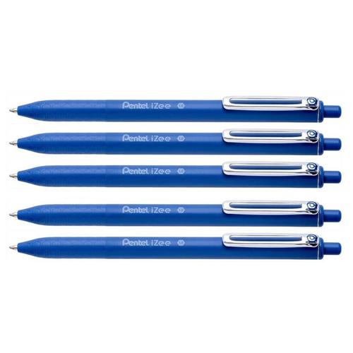 Pentel Lot De 5 Stylos Bille Rétractable Izee Clip Métal Pointe Large 1mm Tracé 0,5mm Bleu