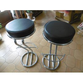 Tabouret De Bar Forme Z Pied Chromé Dessus Simili Cuir Noir Lot De 2