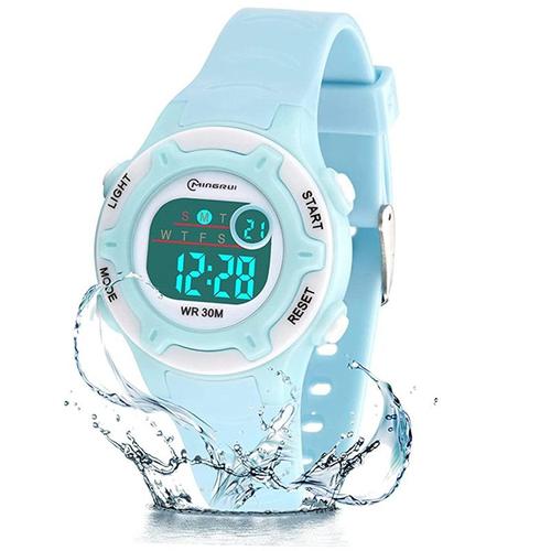 Montre Enfants Garçon Fille, Ado Digitale - Sport - Etanche - Non Toxique Sangle - Avec Alarme / Minuteur / Lumière Led