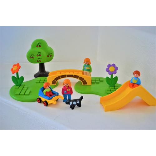 Playmobil 123 Famille Jardin Pont Fleurs Toboggan