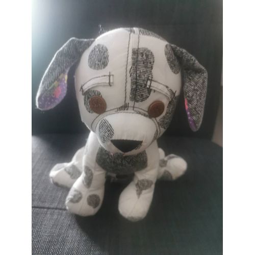 Peluche Doudou Chien Dalmatien Noir Blanc Assis Violet Pois Fleur Rose Doodle Pets Tyco