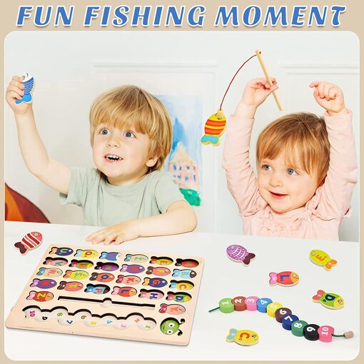 Jouet En Bois Montessori 8 En 1 Pour Bébés 1-3 Ans - Animaux, Légumes, Pêche Magnétique - Développe La Motricité