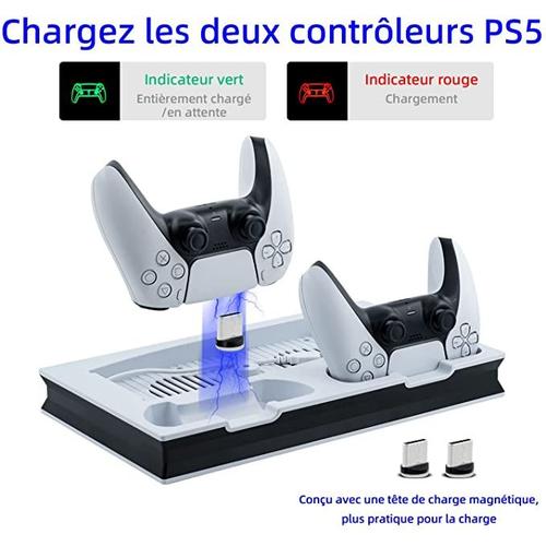 Vertical PS5 Ventilateur Station de Charge Refroidissement LED  Multifonctionnelle avec Double Contrôleur de Charge pour PS5 UHD/Digital  Edition-Blanc