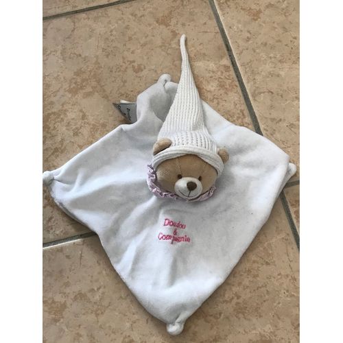 Doudou Plat Ours Long Bonnet Blanc Et Rose Doudou Et Compagnie 