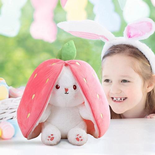 Jouet en peluche lapin fraise, carotte, poupée en peluche créative