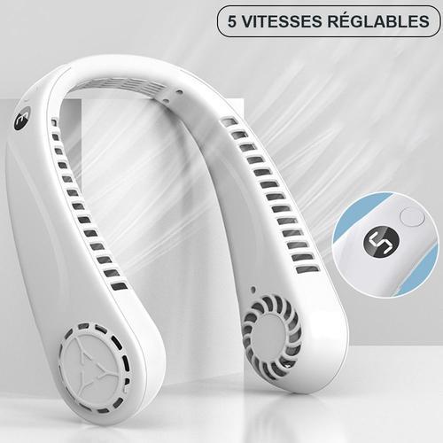 Ventilateur de Cou Affichage LED 5 Vitesse Réglable 5000 mAh Silencieux Rechargeable USB Vitesse - Blanc - E.F.Connection