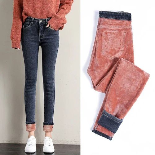 Zoenova-Jean Thermique En Peluche Pour Femme,Pantalon D'hiver Chaud,Slim,Épais,Rétro,Pour Étudiantes