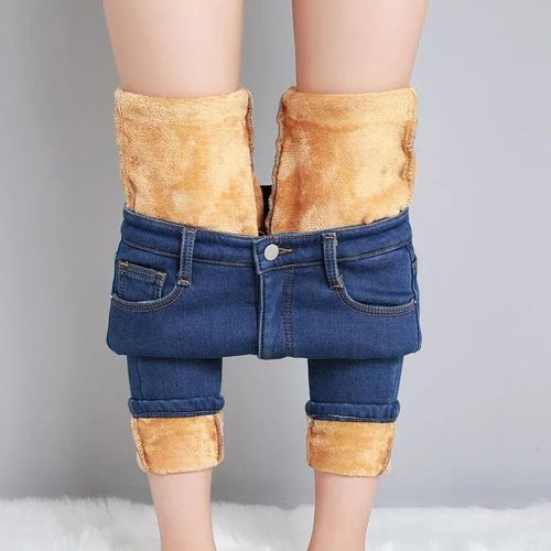 Zoenova-Jean Thermique En Velours Artificiel Astique Pour Femme,Pantalon Crayon Chaud,Slim,Décontracté,Bouton De Commande,Sourire Optique,Y2k,Hiver 2023