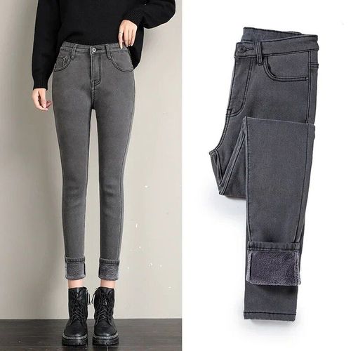 Zoenova-Jean Thermique En Peluche Pour Femme,Pantalon D'hiver Chaud,Slim,Épais,Rétro,Pour Étudiantes