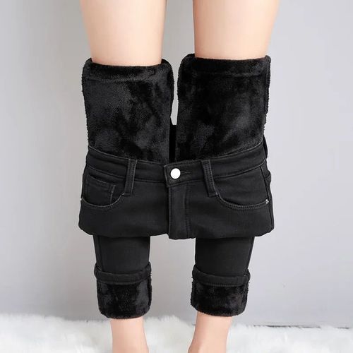 Zoenova-Jean Thermique En Velours Artificiel Astique Pour Femme,Pantalon Crayon Chaud,Slim,Décontracté,Bouton De Commande,Sourire Optique,Y2k,Hiver 2023