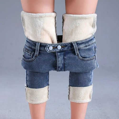Zoenova-Jean Thermique En Velours Artificiel Astique Pour Femme,Pantalon Crayon Chaud,Slim,Décontracté,Bouton De Commande,Sourire Optique,Y2k,Hiver 2023