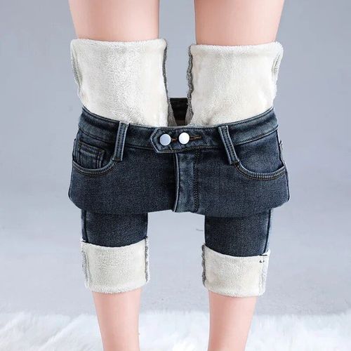 Zoenova-Jean Thermique En Velours Artificiel Astique Pour Femme,Pantalon Crayon Chaud,Slim,Décontracté,Bouton De Commande,Sourire Optique,Y2k,Hiver 2023