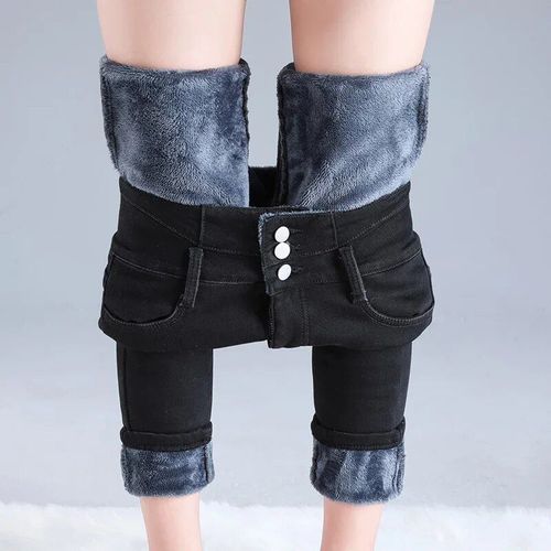 Zoenova-Jean Thermique En Velours Artificiel Astique Pour Femme,Pantalon Crayon Chaud,Slim,Décontracté,Bouton De Commande,Sourire Optique,Y2k,Hiver 2023