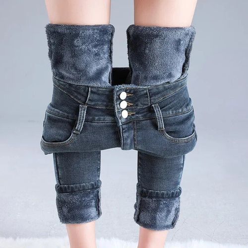 Zoenova-Jean Thermique En Velours Artificiel Astique Pour Femme,Pantalon Crayon Chaud,Slim,Décontracté,Bouton De Commande,Sourire Optique,Y2k,Hiver 2023