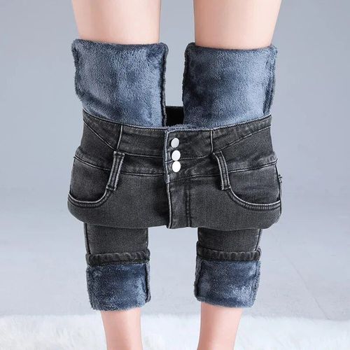 Zoenova-Jean Thermique En Velours Artificiel Astique Pour Femme,Pantalon Crayon Chaud,Slim,Décontracté,Bouton De Commande,Sourire Optique,Y2k,Hiver 2023