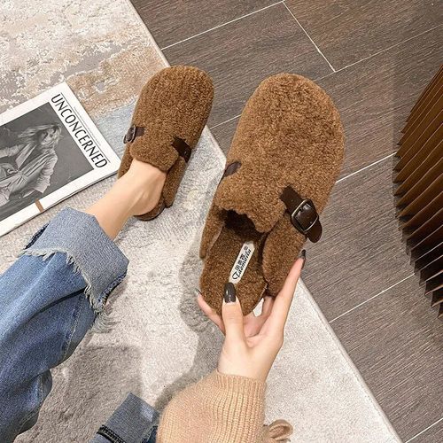 Pantoufles En Peluche Chaudes Pour Femmes,Chaussures Plates,Porter À La Maison Et Au Bureau,Mules Décontractées Pour Dames,41-43,Hiver,2023,2022