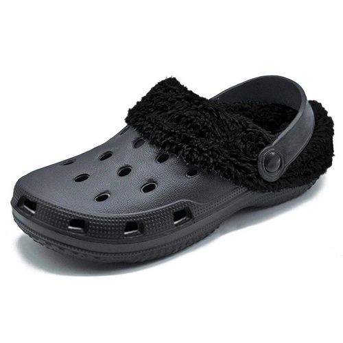 Pantoufles Noires Pour Femmes,Chaussures De Jardin Unisexes,Diapositives De Fourrure Démontables,Grande Taille 47 48