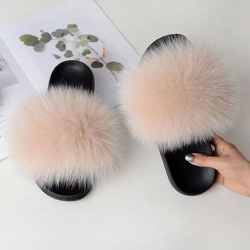 Chaussures Pantoufles Décontractées En Fourrure De Renard Véritable Pour Femmescoordonnantesplatesgrande Tailleété