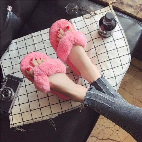 Cootelili - Tongs En Fausse Fourrure Pour Femme,Rose,Pantoufles Chaudes Et À La Mode,À Enfiler,Taille 44 Et 45 Disponibles,Hiver