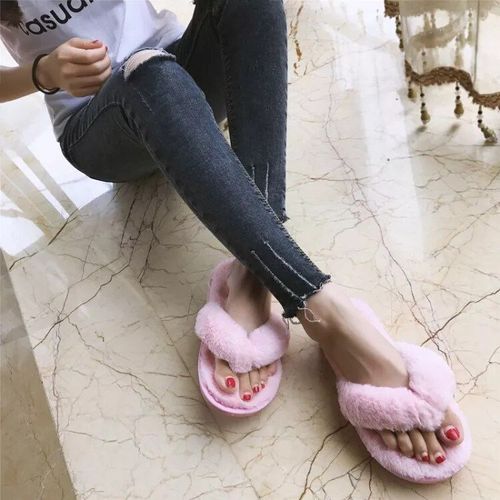 Cootelili - Tongs En Fausse Fourrure Pour Femme,Rose,Pantoufles Chaudes Et À La Mode,À Enfiler,Taille 44 Et 45 Disponibles,Hiver