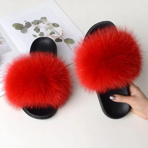 Chaussures Pantoufles Décontractées En Fourrure De Renard Véritable Pour Femmescoordonnantesplatesgrande Tailleété
