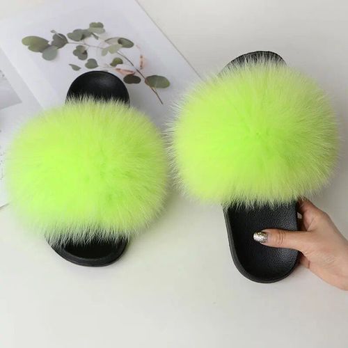 Chaussures Pantoufles Décontractées En Fourrure De Renard Véritable Pour Femmescoordonnantesplatesgrande Tailleété
