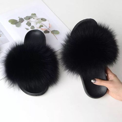 Chaussures Pantoufles Décontractées En Fourrure De Renard Véritable Pour Femmescoordonnantesplatesgrande Tailleété