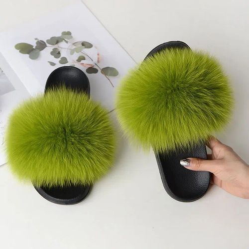 Chaussures Pantoufles Décontractées En Fourrure De Renard Véritable Pour Femmescoordonnantesplatesgrande Tailleété