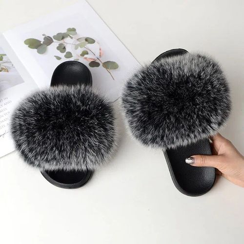 Chaussures Pantoufles Décontractées En Fourrure De Renard Véritable Pour Femmescoordonnantesplatesgrande Tailleété