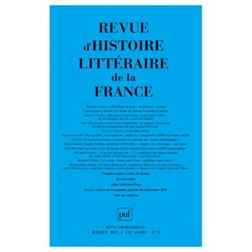 Revue D'histoire Littéraire De La France N° 3, Juillet-Septem