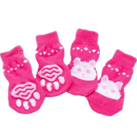 Jolies Chaussures Antidérapantes En Tricot Pour Chien,Pour Chihuahua,Pour L'hiver,Pour L'intérieur,Protège-Pattes,4 Pièces - Type Rose Red-L