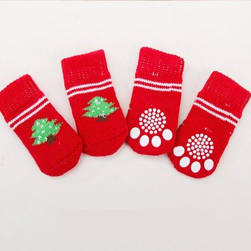Chaussettes Imprimées Pour Chiens De Compagnie,4 Pièces/Ensemble,Haute Élasticité,Petit,Grand Chiot,Chihuahua,Protège-Pattes Épaisses,Chaussons Chauds D'hiver,Accessoires Pour Ani - Type Style 10-S