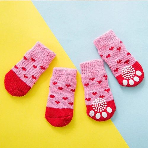 Chaussettes Imprimées Pour Chiens De Compagnie,4 Pièces/Ensemble,Haute Élasticité,Petit,Grand Chiot,Chihuahua,Protège-Pattes Épaisses,Chaussons Chauds D'hiver,Accessoires Pour Anim - Type Style 3-M