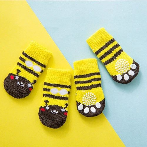 Chaussettes Imprimées Pour Chiens De Compagnie,4 Pièces/Ensemble,Haute Élasticité,Petit,Grand Chiot,Chihuahua,Protège-Pattes Épaisses,Chaussons Chauds D'hiver,Accessoires Pour Anim - Type Style 4-L