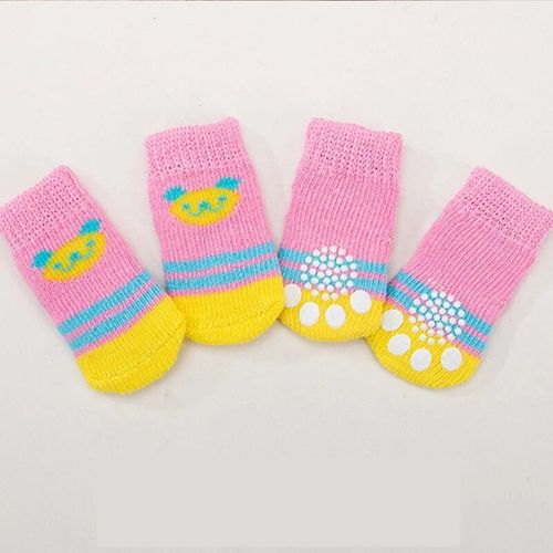 Chaussettes Imprimées Pour Chiens De Compagnie,4 Pièces/Ensemble,Haute Élasticité,Petit,Grand Chiot,Chihuahua,Protège-Pattes Épaisses,Chaussons Chauds D'hiver,Accessoires Pour Anim - Type Style 8-M