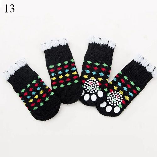 Chaussettes Antidérapantes Pour Animaux De Compagnie,4 Pièces,Chaudes,Douces,En Tricot,Imprimées De Dessin,Respirantes,Pour Chiot Et Chien,S/M/L - Type M #C