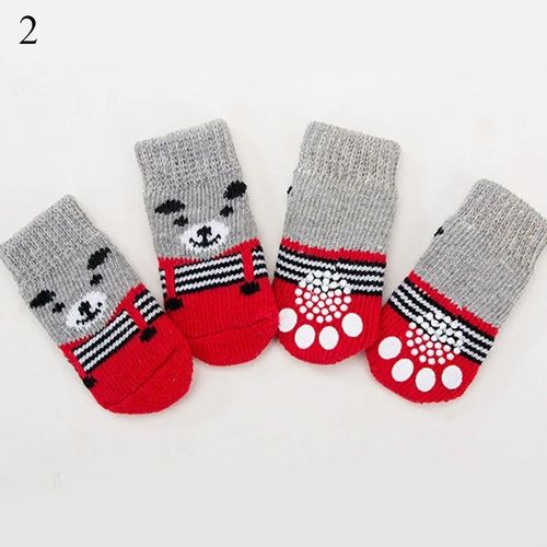 Chaussettes Antidérapantes Pour Animaux De Compagnie,4 Pièces,Chaudes,Douces,En Tricot,Imprimées De Dessin,Respirantes,Pour Chiot Et Chien,S/M/L - Type L #C