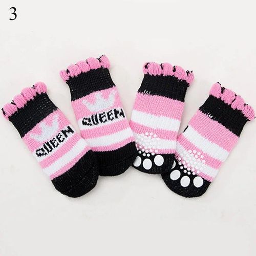 Chaussettes Antidérapantes Pour Animaux De Compagnie,4 Pièces,Chaudes,Douces,En Tricot,Imprimées De Dessin,Respirantes,Pour Chiot Et Chien,S/M/L - Type M #F