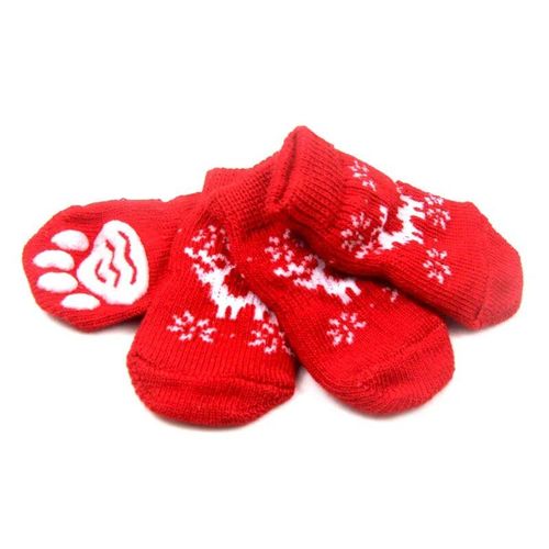 Chaussettes En Coton Pour Animaux De Compagnie,Motif De Noël,Pour Chiot,Élastiques,Garde Au Chaud,Antidérapantes,Protège-Pattes,Accessoires Pour Chiens,4 Pièces/Ensemble - Type Deer-M